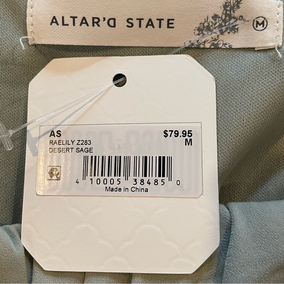 Altar'd State Raelily Sage Green Scoop-neck Bishop Sleeves Mini Dress Size M - Picture 7 of 9